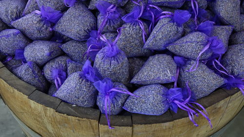 High angle view of purple for sale at market stall