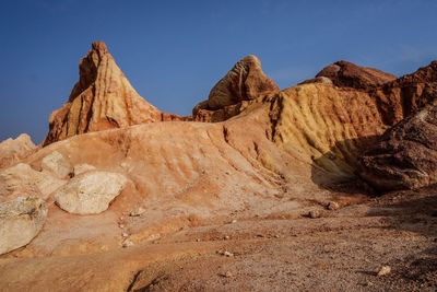 Rock formations in desert against sky