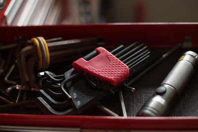 Close-up of objects on table