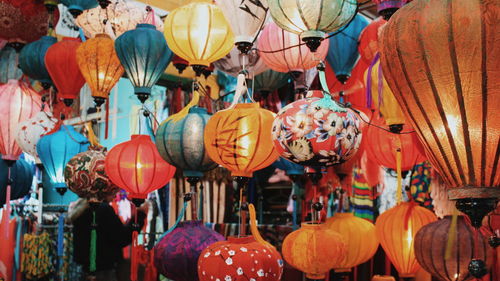 Low angle view of lanterns hanging in market