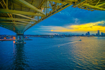 Bridge over river against sky during sunset