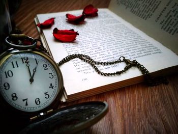 Close-up of text on table