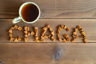 High angle view of coffee on table