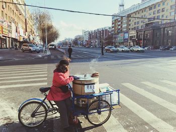 Bicycle parked on road