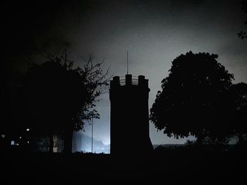 Low angle view of silhouette trees against sky at night