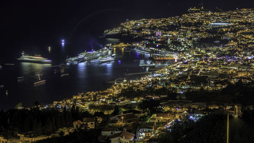 High angle shot of illuminated cityscape