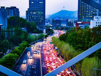 High angle view of traffic on city street