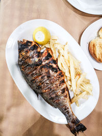 High angle view of food in plate on table