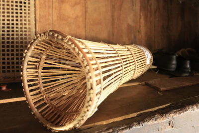 Close-up of wicker basket on table