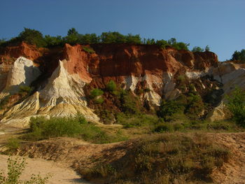 Rock formations on landscape against sky