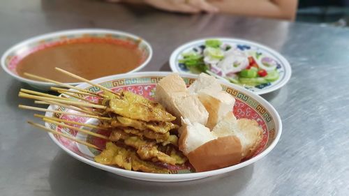 High angle view of food in bowl on table