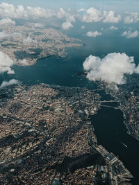 Aerial view of cityscape against sky