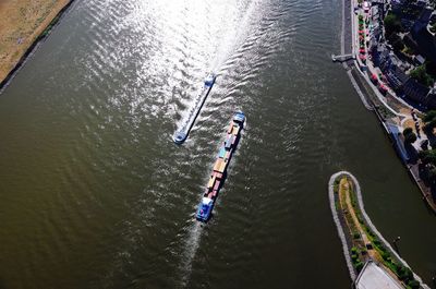 High angle view of people in river