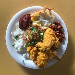 High angle view of food in plate on table