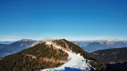 Scenic view of mountains against blue sky