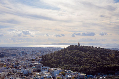 High angle view of buildings in city