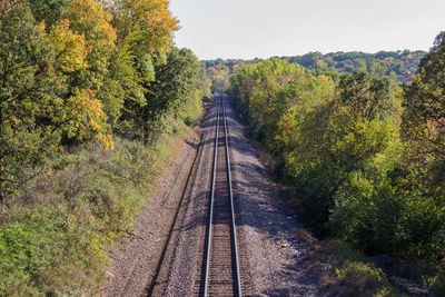 Railroad tracks running through camden state park, minnesota.