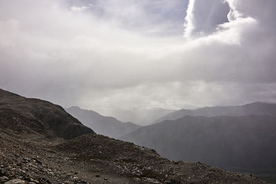 Scenic view of mountains against cloudy sky