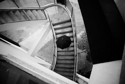 High angle view of man on steps