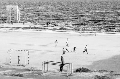 High angle view of people at beach