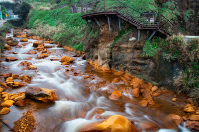 Stream flowing through rocks in forest