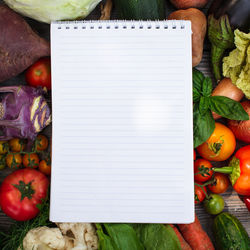 High angle view of fruits and vegetables