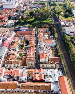 High angle view of buildings in city