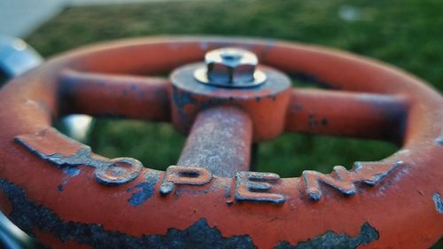 Close-up of rusty metallic valve