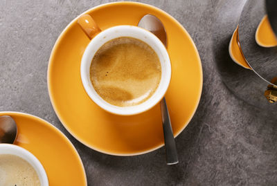 High angle view of breakfast on table