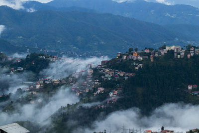 High angle view of buildings in city