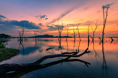 Scenic view of sunset over lake