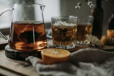 Fresh tea with flower decoration