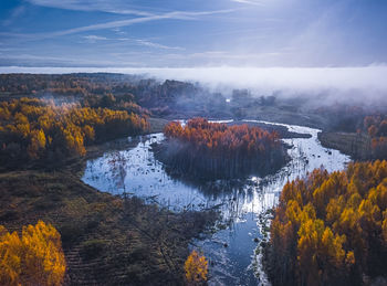 Scenic view of lake against sky during autumn