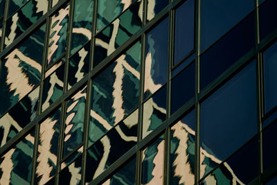 Low angle view of glass building against clear sky