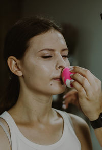 Portrait of a young girl in a beauty salon.