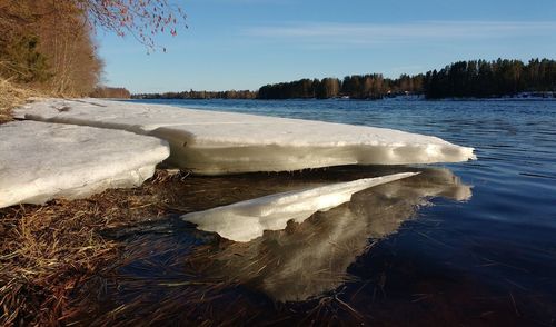 Frozen lake against sky during winter