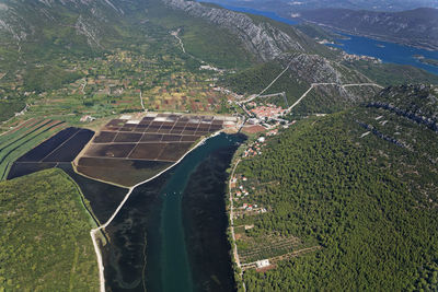 Ston town with salt pans on pelješac peninsula, croatia