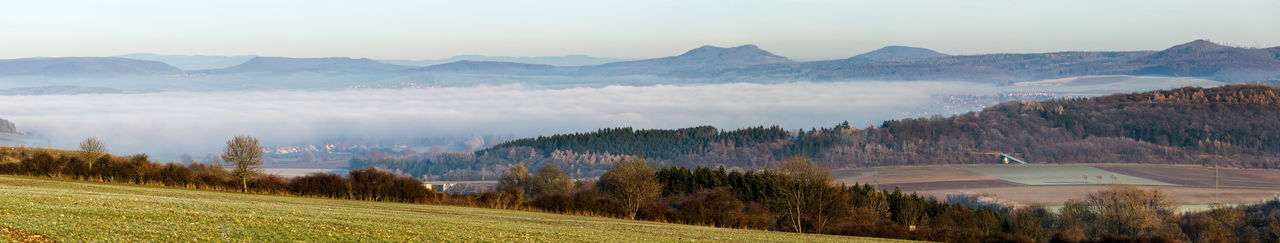 Panoramic view of landscape and mountains against sky