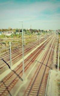 High angle view of railway tracks against sky