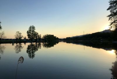 Scenic view of lake against sky during sunset