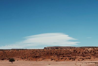 Scenic view of desert against blue sky