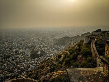 High angle view of buildings in city