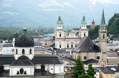 High angle view of buildings in city