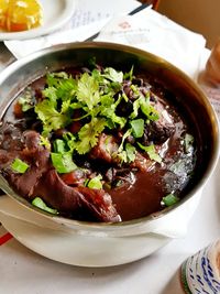 High angle view of vegetables in bowl on table