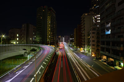 High angle view of illuminated city at night