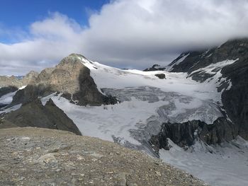 Scenic view of snowcapped mountains against sky