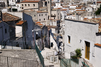 High angle view of houses in town