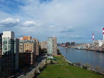 View of cityscape with river in background