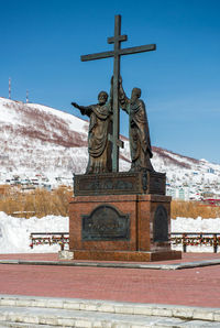 Statue of church in winter