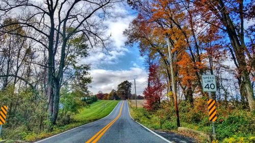 Road amidst trees against sky